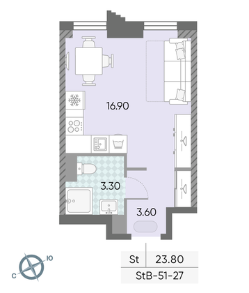 Продажа квартиры-студии 23,8 м², 27/58 этаж