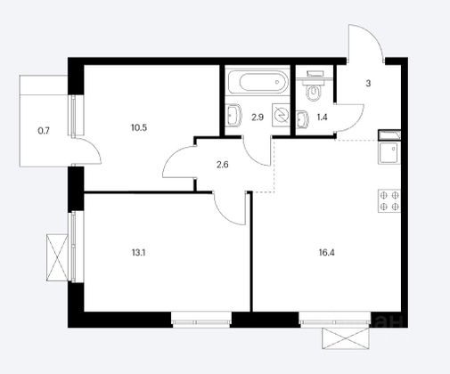 Продажа 2-комнатной квартиры 51,6 м², 8/17 этаж