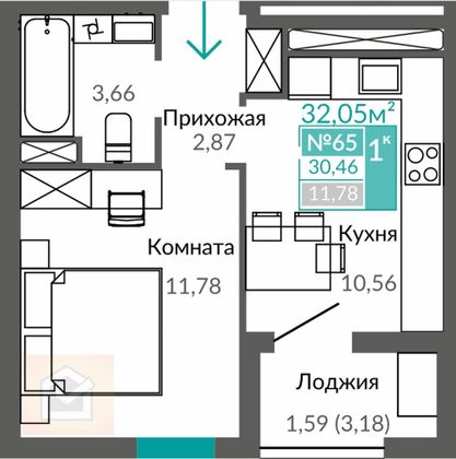 Продажа 1-комнатной квартиры 30,5 м², 9/9 этаж