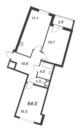 Продажа 3-комнатной квартиры 62,9 м², 16/20 этаж