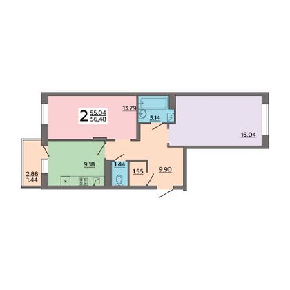 Продажа 2-комнатной квартиры 56,5 м², 18/18 этаж