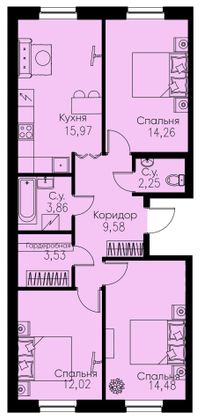 Продажа 3-комнатной квартиры 75,9 м², 2/11 этаж