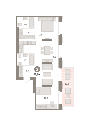 Продажа 2-комнатной квартиры 76,9 м², 2/31 этаж