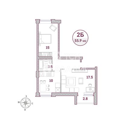 Продажа 2-комнатной квартиры 56,7 м², 3/3 этаж