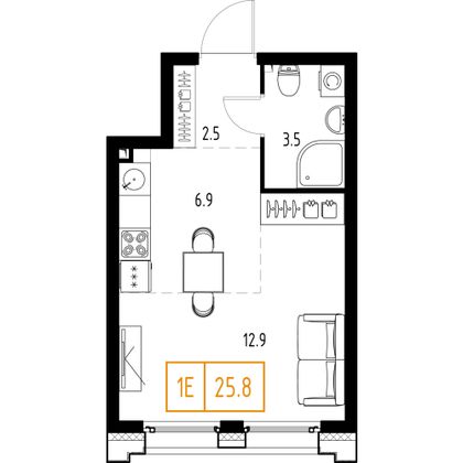 Продажа 1-комнатной квартиры 25,8 м², 2/9 этаж