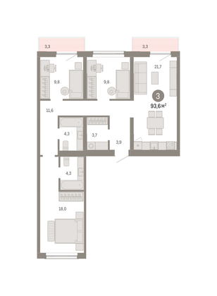 Продажа 3-комнатной квартиры 93,6 м², 3/9 этаж