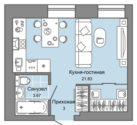 29 м², студия, 1/7 этаж