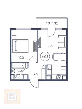 Продажа 1-комнатной квартиры 40,4 м², 2/3 этаж