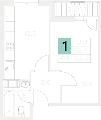 Продажа 1-комнатной квартиры 33,5 м², 9/9 этаж