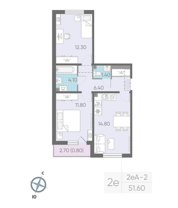Продажа 2-комнатной квартиры 51,6 м², 10/16 этаж