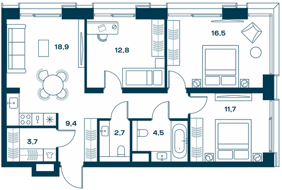 80,2 м², 3-комн. квартира, 22/25 этаж