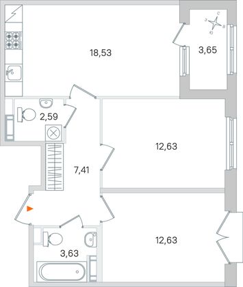 Продажа 2-комнатной квартиры 59,3 м², 2/4 этаж