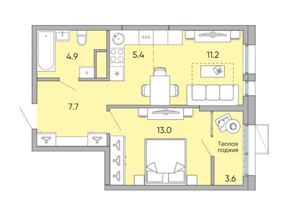45,8 м², 2-комн. квартира, 10/18 этаж