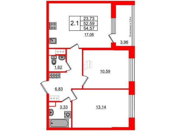 Продажа 2-комнатной квартиры 52,6 м², 2/9 этаж