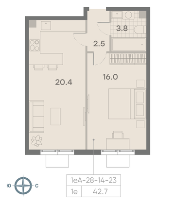 Продажа 1-комнатной квартиры 42,7 м², 23/23 этаж