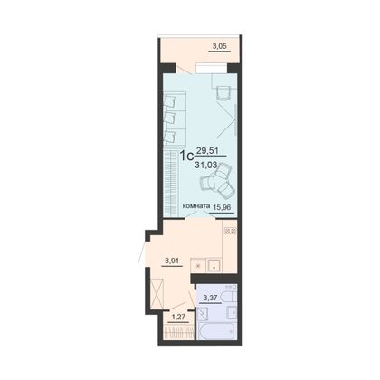 Продажа 1-комнатной квартиры 31 м², 7/20 этаж