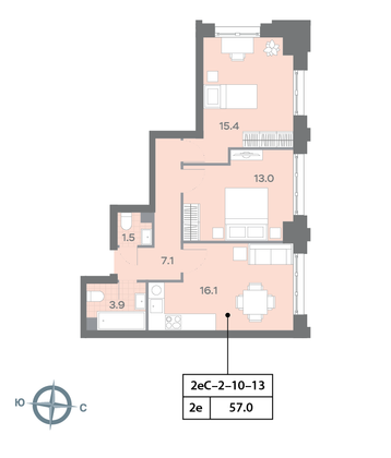 Продажа 2-комнатной квартиры 57,2 м², 12/32 этаж