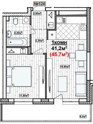 Продажа 1-комнатной квартиры 45,7 м², 14/19 этаж