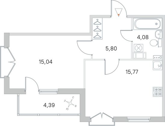Продажа 1-комнатной квартиры 42,9 м², 4/4 этаж