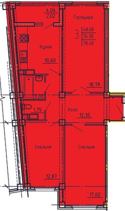 78,4 м², 3-комн. квартира, 17/18 этаж