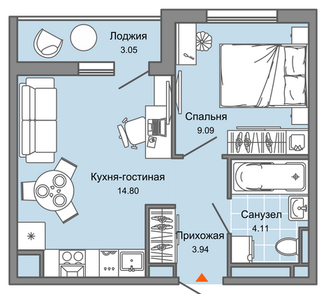 33 м², 2-комн. квартира, 6/7 этаж