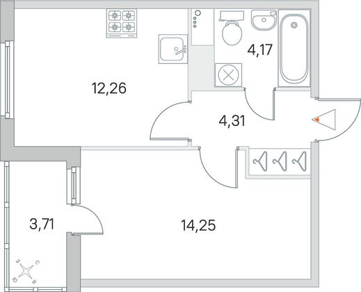 Продажа 1-комнатной квартиры 36,8 м², 3/8 этаж