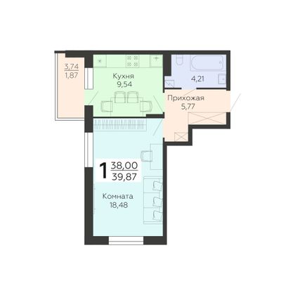 Продажа 1-комнатной квартиры 39,9 м², 4/19 этаж