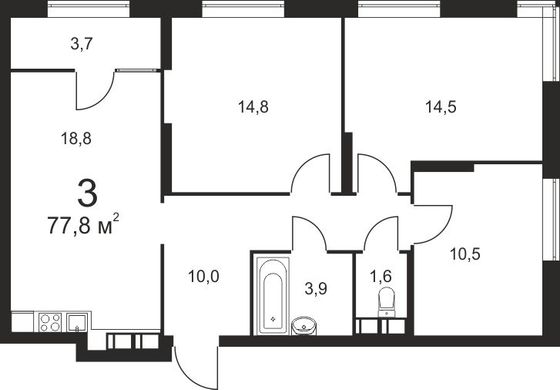Продажа 3-комнатной квартиры 77,8 м², 18/25 этаж