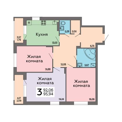 Продажа 3-комнатной квартиры 95,9 м², 4/6 этаж