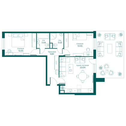 66,7 м², 3-комн. квартира, 1/5 этаж