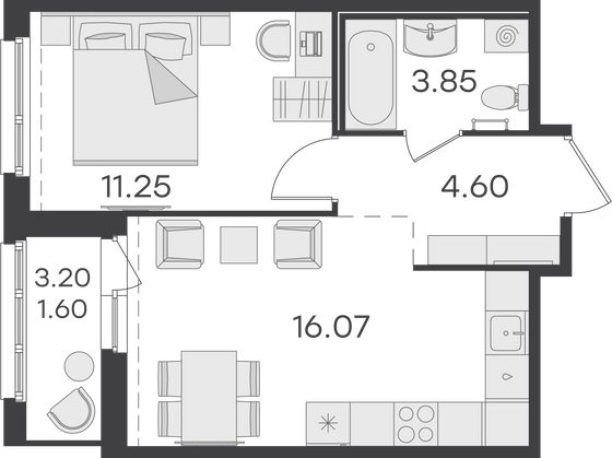 37,4 м², 1-комн. квартира, 10/15 этаж