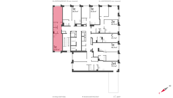 Продажа 1-комнатной квартиры 43,8 м², 10/58 этаж