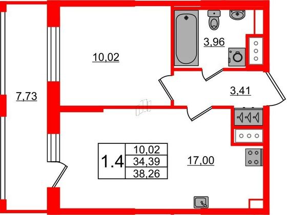 Продажа 1-комнатной квартиры 34,4 м², 5/12 этаж