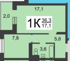 Продажа 1-комнатной квартиры 37 м², 17/24 этаж