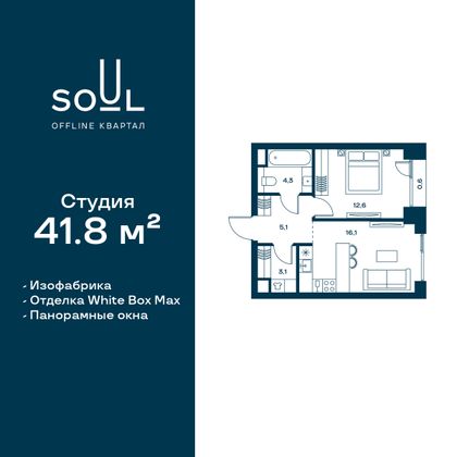 41,8 м², 1-комн. квартира, 12/29 этаж