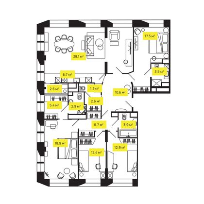 147,3 м², 5-комн. квартира, 24/24 этаж