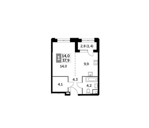 Продажа 1-комнатной квартиры 37,9 м², 11/24 этаж