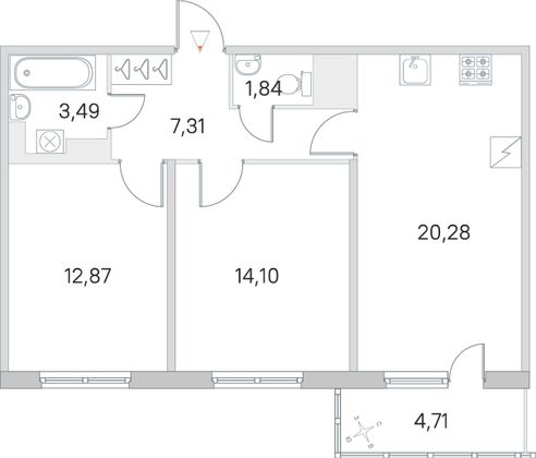 Продажа 2-комнатной квартиры 61,3 м², 3/5 этаж