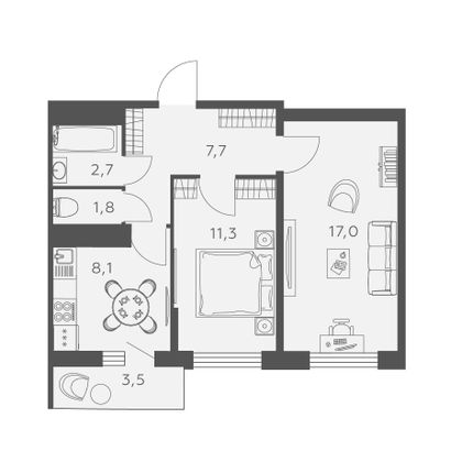 49,7 м², 2-комн. квартира, 20/24 этаж