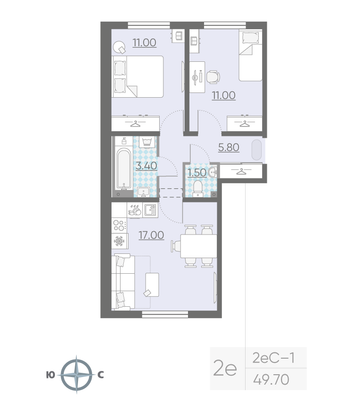 Продажа 2-комнатной квартиры 49,7 м², 1/11 этаж