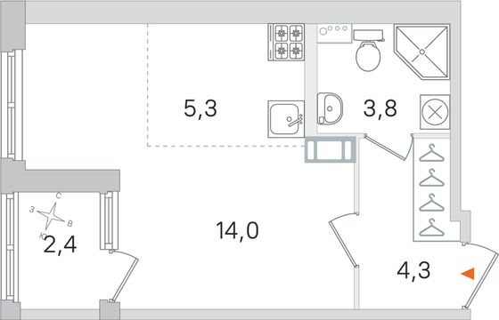 Продажа квартиры-студии 28,6 м², 4/4 этаж