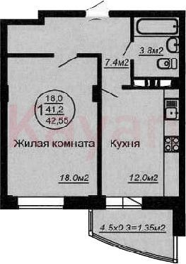 Продажа 1-комнатной квартиры 43,8 м², 6/6 этаж