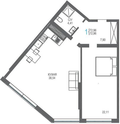 Продажа 1-комнатной квартиры 73 м², 1/16 этаж