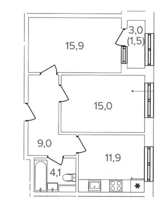 Продажа 2-комнатной квартиры 57,4 м², 4/20 этаж