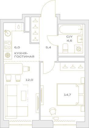 Продажа 2-комнатной квартиры 42,7 м², 7/23 этаж