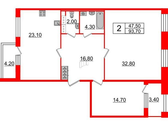 Продажа 2-комнатной квартиры 93,7 м², 5/10 этаж