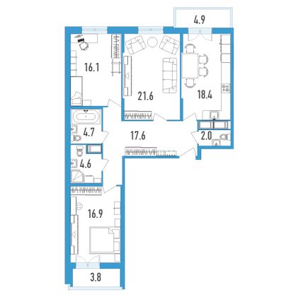 Продажа 3-комнатной квартиры 105,3 м², 13/18 этаж