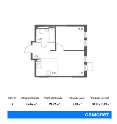 35,5 м², 2-комн. квартира, 14/14 этаж