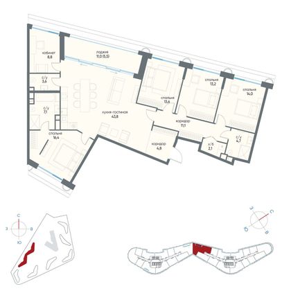 148,7 м², 5-комн. квартира, 4/21 этаж