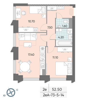 Продажа 2-комнатной квартиры 52,5 м², 11/58 этаж
